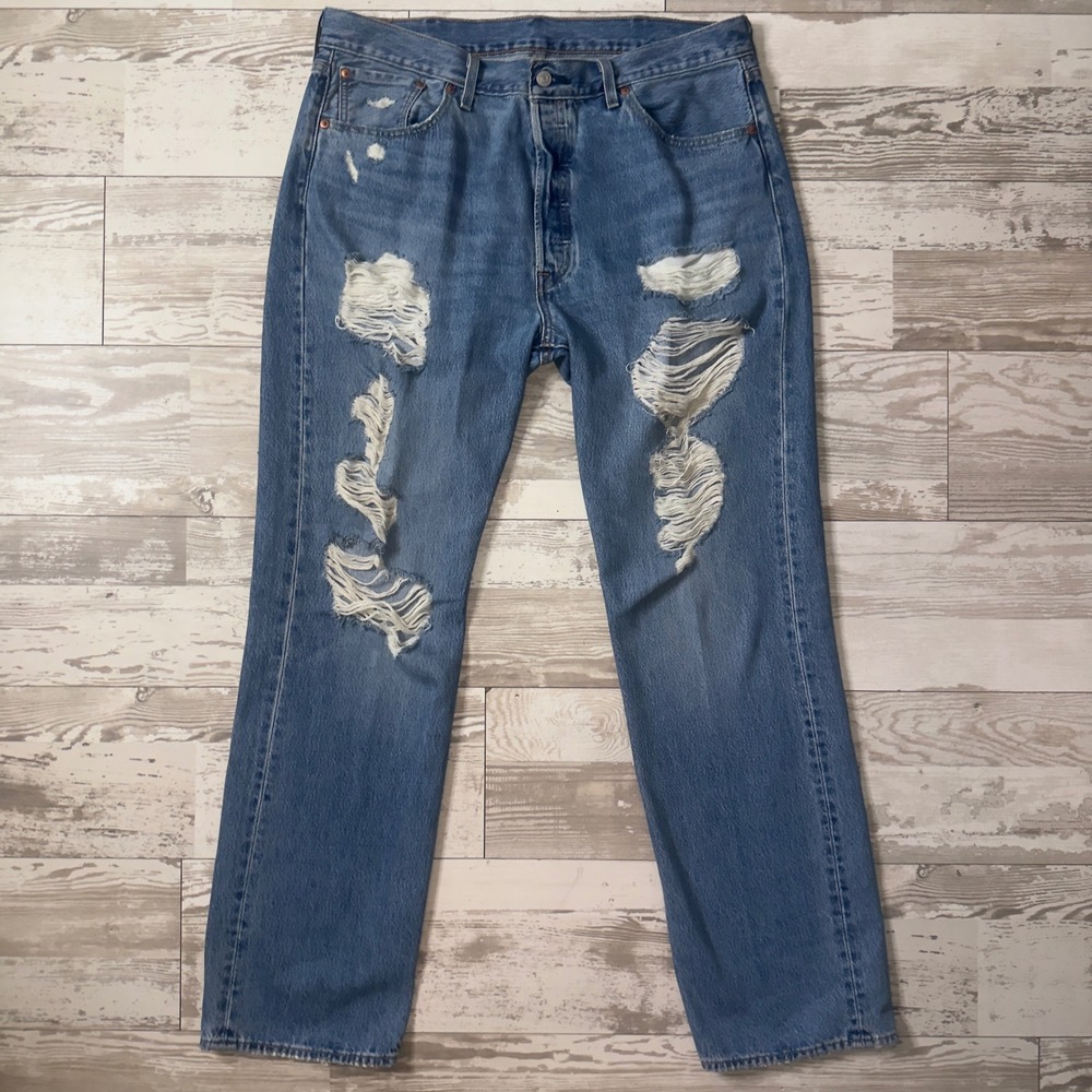 Levi's 501 Jeans‎ Mens 38 Original Fit Distressed Blue Denim Straight EUC